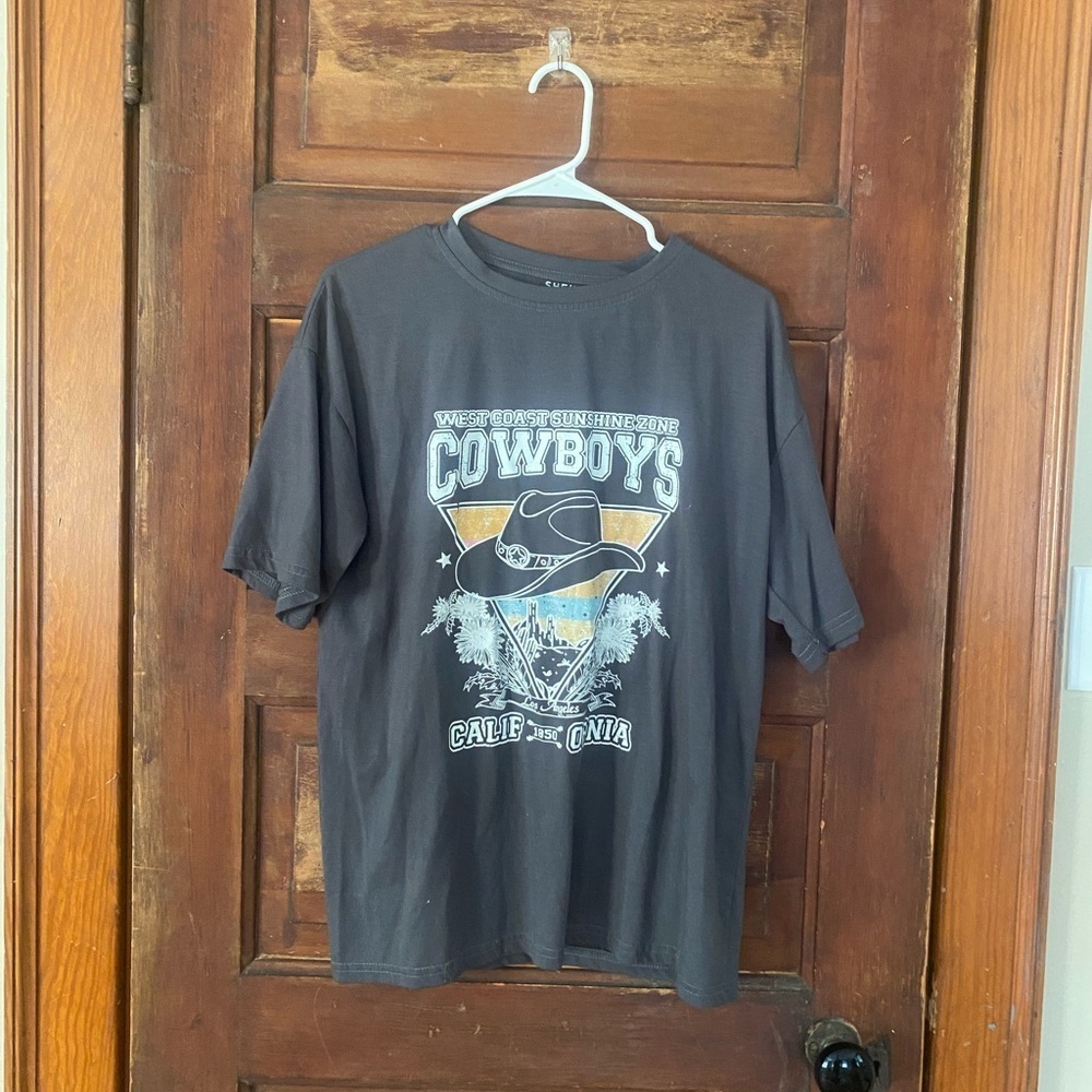 SHEIN Dark Gray Cowboys Oversized Graphic Tee